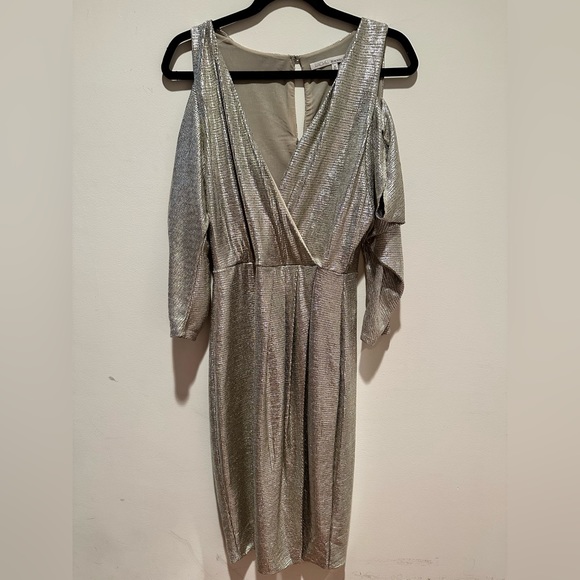 RACHEL Roy Wrap Gold Metallic Off Shoulder Dress - Picture 3 of 12